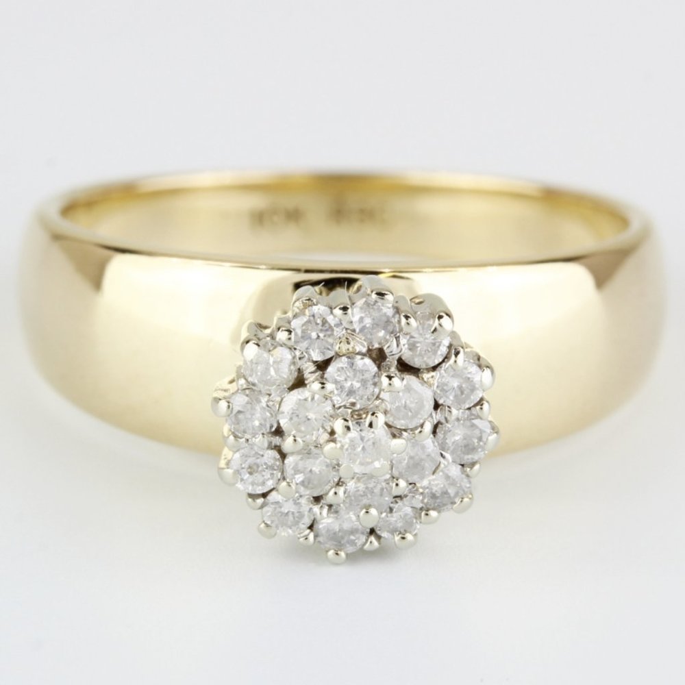 10k Gold Round Diamond Cluster Ring - Picture 2 of 6